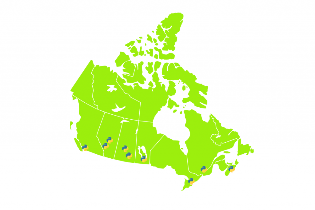 A map showing all the cities Hour of Python will be run