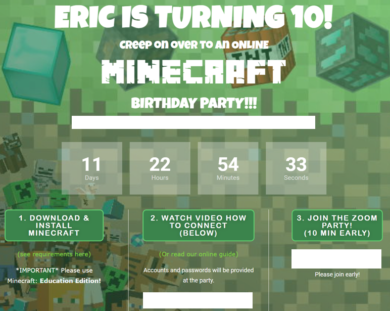 Plan an online Minecraft birthday party with Discover Coding